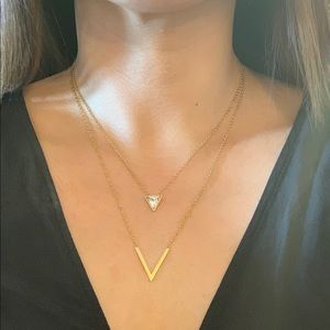 Layered Double Triangle Necklace - Silver or Gold